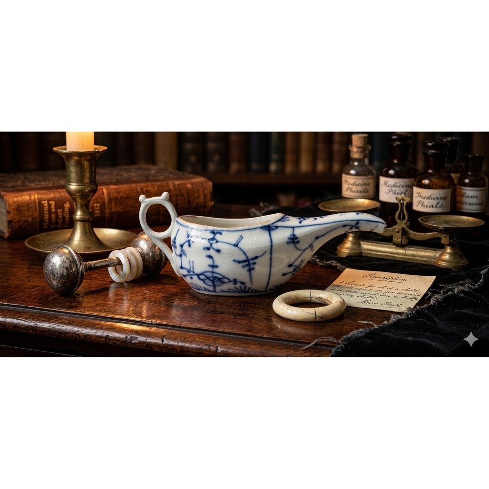 Antique Meissen Blue Onion Porcelain Invalid Feeder Pap Boat Marcolini Period